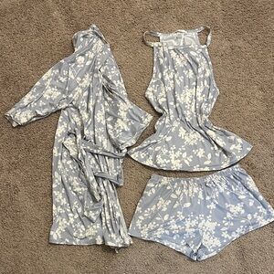 Floral Pajama Set in Blue and White